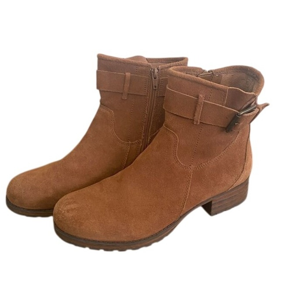 Clarks Collection Womens Tan Suede Ankle Boots Buckle Strap Size 9 Casual Fall